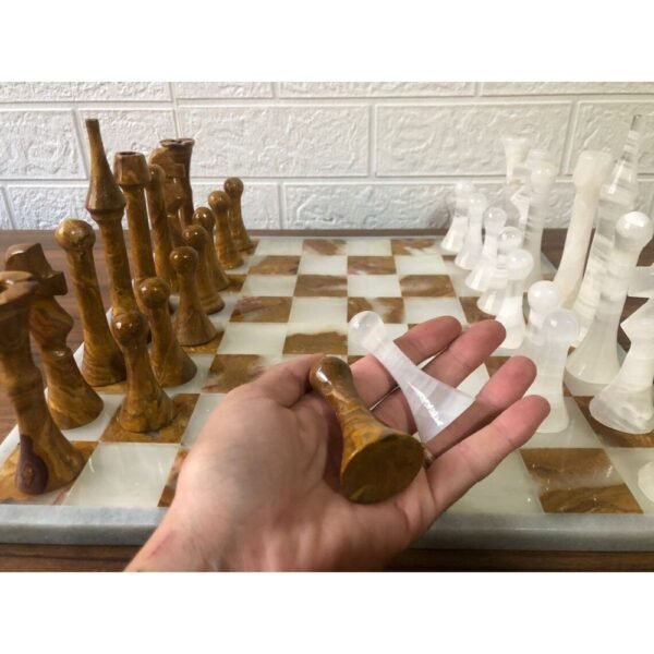 LARGE Chess set 13.77” x 13.77”, Marble Chess set in white and zarro, Stone Chess Set, Chess set handmade, Italian design