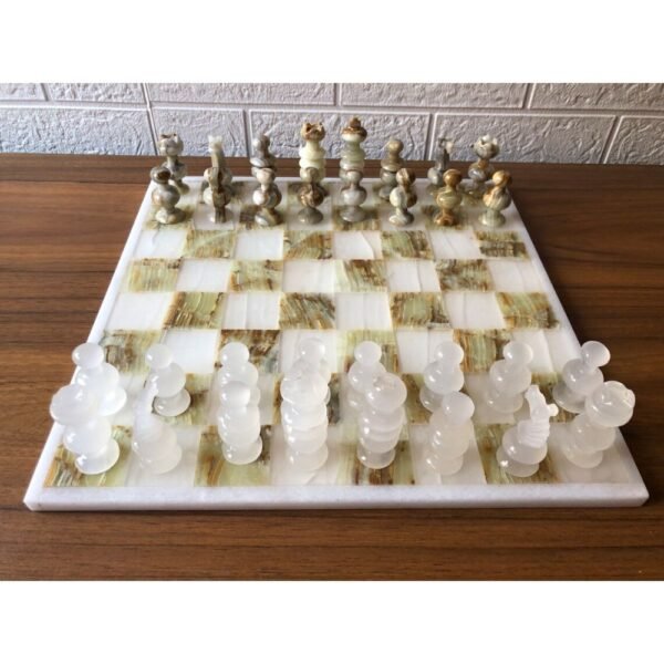 LARGE Chess set 13.77” x 13.77”, Onyx Chess set in green and white, Stone Chess Set, Chess set handmade