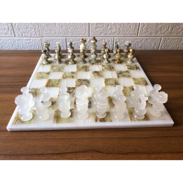 LARGE Chess set 13.77” x 13.77”, Onyx Chess set in green and white, Stone Chess Set, Chess set handmade