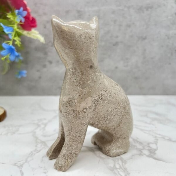 Marble Cat statue, Cat figurine, Stone cat sculpture, Cat carving, Beige cat figurine, Carved stone animal