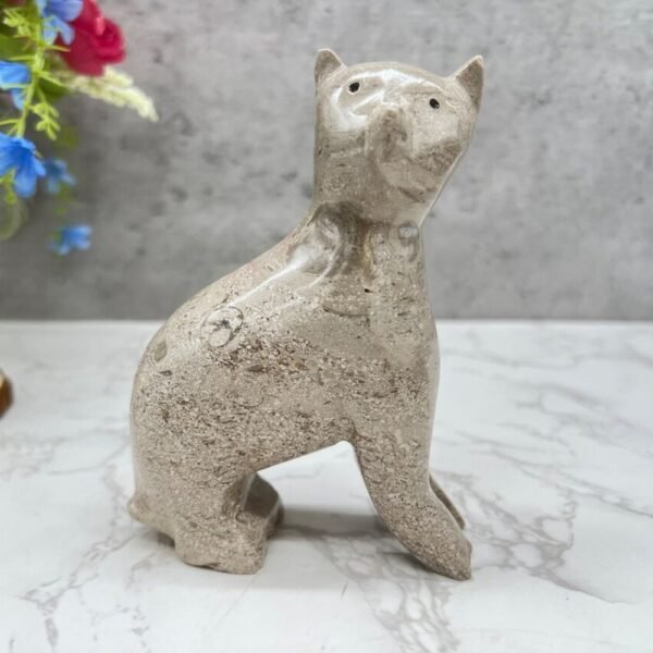 Marble Cat statue, Cat figurine, Stone cat sculpture, Cat carving, Beige cat figurine, Carved stone animal