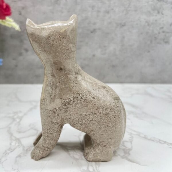 Marble Cat statue, Cat figurine, Stone cat sculpture, Cat carving, Beige cat figurine, Carved stone animal