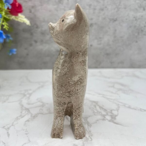 Marble Cat statue, Cat figurine, Stone cat sculpture, Cat carving, Beige cat figurine, Carved stone animal