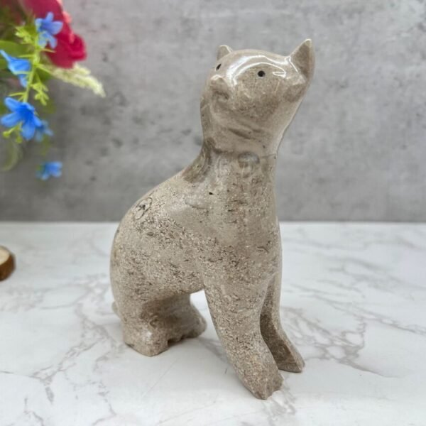 Marble Cat statue, Cat figurine, Stone cat sculpture, Cat carving, Beige cat figurine, Carved stone animal