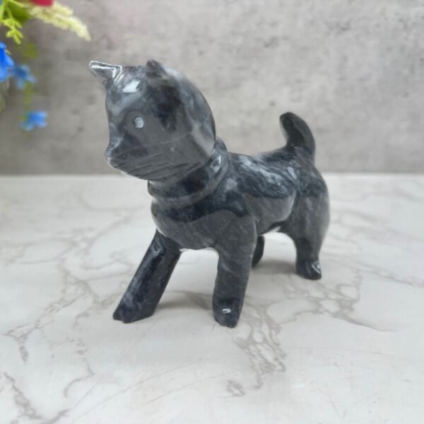 Marble Cat statue, Cat figurine, Stone cat sculpture, Cat carving, Gray cat figurine, Carved stone animal