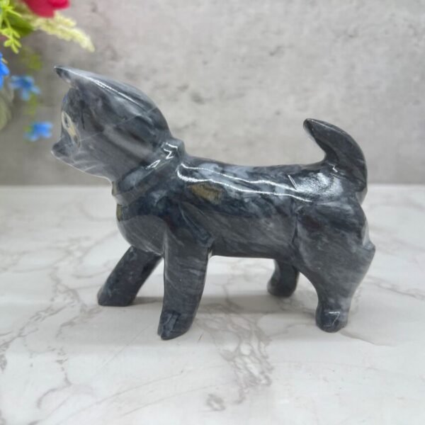 Marble Cat statue, Cat figurine, Stone cat sculpture, Cat carving, Gray cat figurine, Carved stone animal