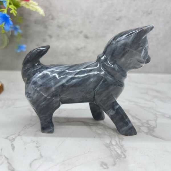 Marble Cat statue, Cat figurine, Stone cat sculpture, Cat carving, Gray cat figurine, Carved stone animal