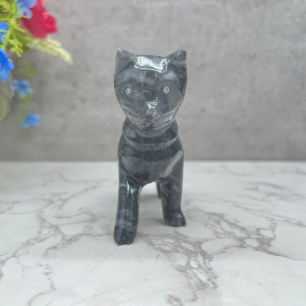 Marble Cat statue, Cat figurine, Stone cat sculpture, Cat carving, Gray cat figurine, Carved stone animal