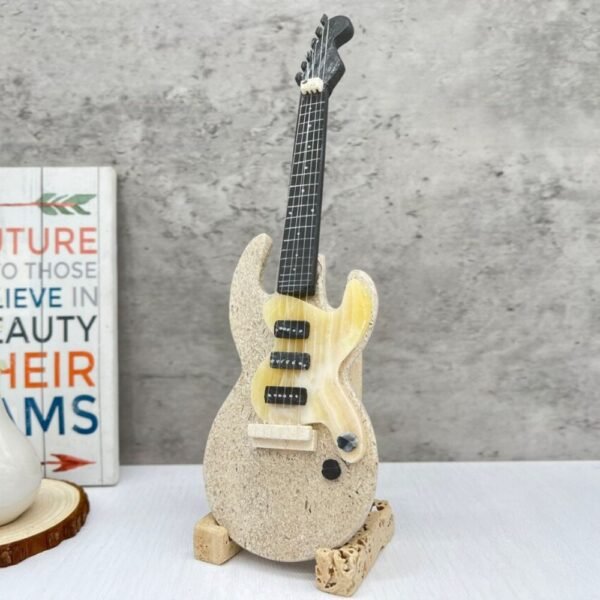 Marble sculpture, Guitar figurine, Onyx decor, Guitar and home, Carved guitar, Stone guitar