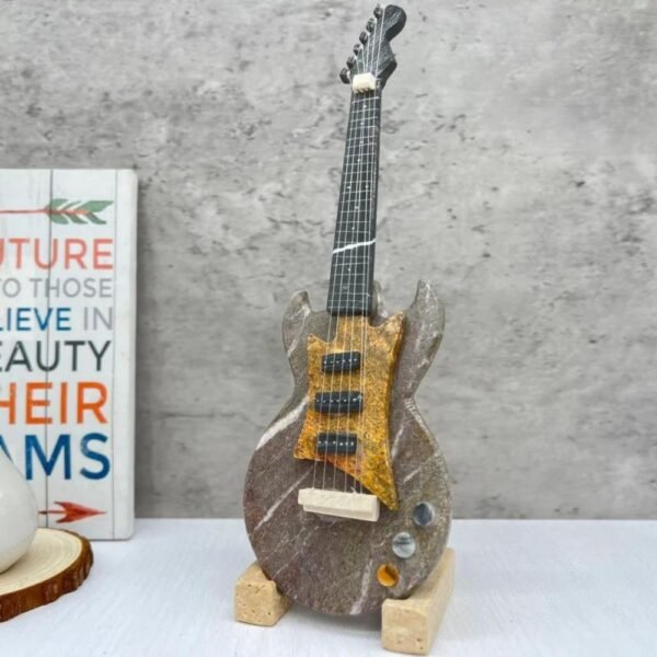 Marble sculpture, Guitar figurine, Onyx decor, Guitar and home, Carved guitar, Stone guitar