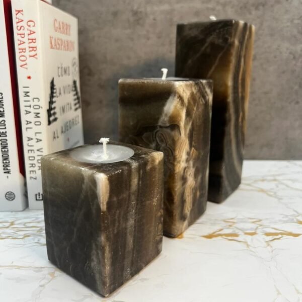 Onyx Candle Holder, Brown Candle Holder, Stone candle, Marble decorations, Tea Light Holder, Set of 3 pieces