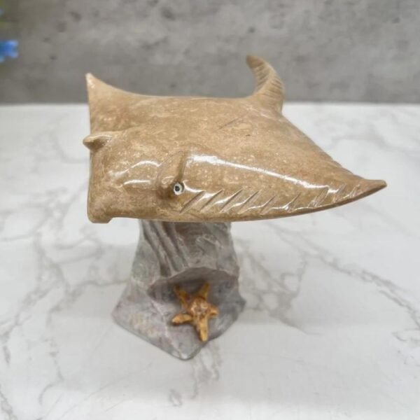 Stingray sculpture, Stone stingray, Marble Animal, Natural Genuine Rock And Hand Carved. Home Decor