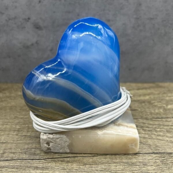 Table lamp crystal, Stone lamp, Heart figurine, Onyx lamp, Heart lamp, Love lamp, Blue and brown shades color