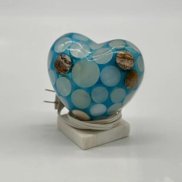 Table lamp crystal, Stone lamp, Heart figurine, Onyx lamp, Heart lamp, Love lamp, Blue and white color