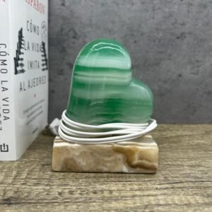 Table lamp crystal, Stone lamp, Heart figurine, Onyx lamp, Heart lamp, Love lamp, Green and brown shades color