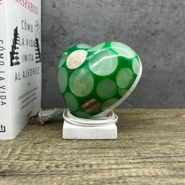 Table lamp crystal, Stone lamp, Heart figurine, Onyx lamp, Heart lamp, Love lamp, Green and white color