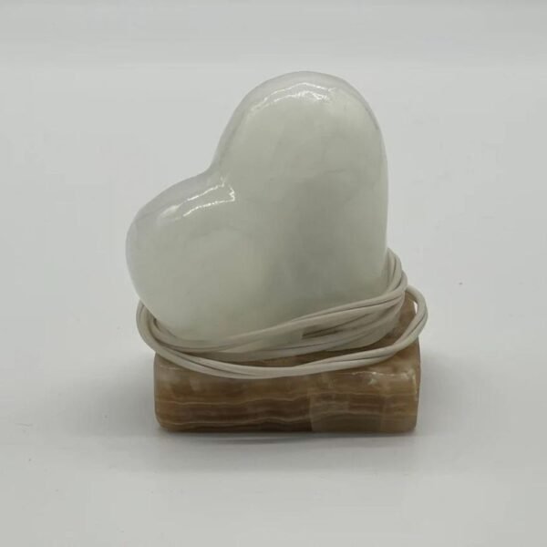 Table lamp crystal, Stone lamp, Heart figurine, Onyx lamp, Heart lamp, Love lamp, White and brown shades color