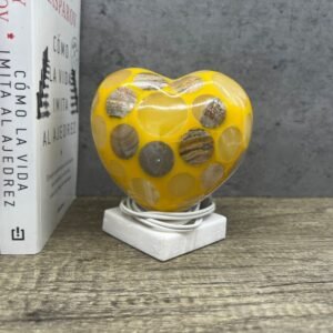 Table lamp crystal, Stone lamp, Heart figurine, Onyx lamp, Heart lamp, Love lamp, Yellow and white color