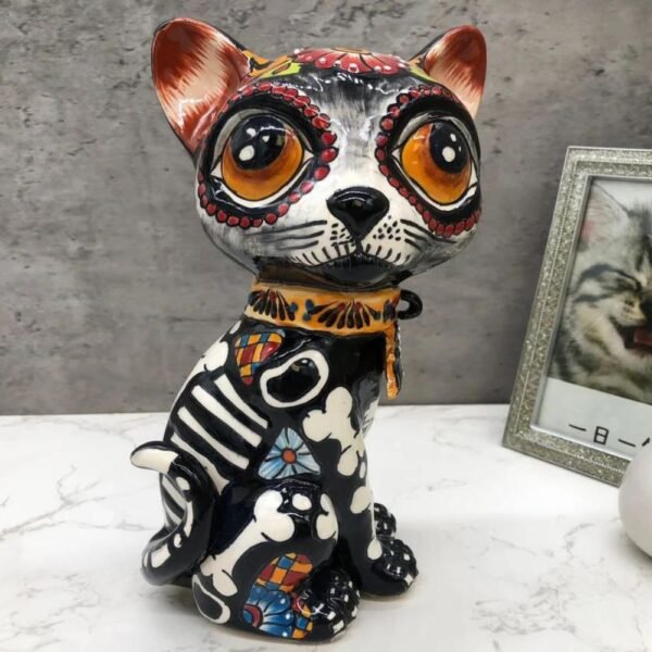 Talavera Cat, Ceramic cat, Talavera pottery, Mexican pottery, Cat statue, Cat sculpture