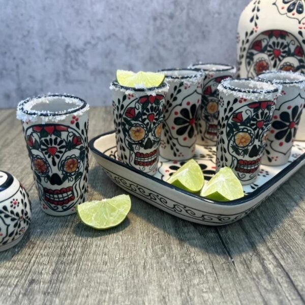 Tequila, Skull shot glass, Talavera pottery, Fathers day gift, Handcrafted in Mexico, 9 pieces