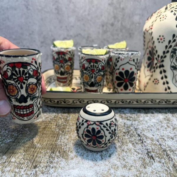 Tequila, Skull shot glass, Talavera pottery, Fathers day gift, Handcrafted in Mexico, 9 pieces