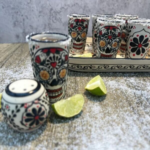 Tequila, Skull shot glass, Talavera pottery, Fathers day gift, Handcrafted in Mexico, 9 pieces