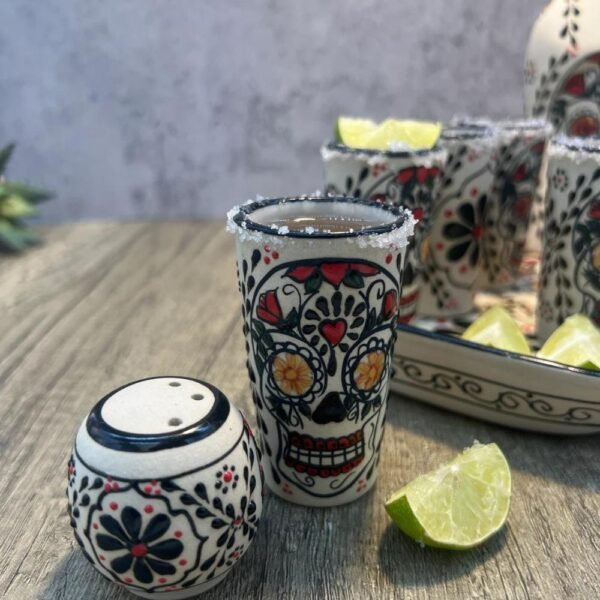 Tequila, Skull shot glass, Talavera pottery, Fathers day gift, Handcrafted in Mexico, 9 pieces