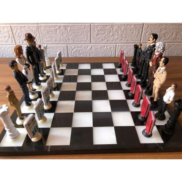 The queens gambit, Chess set 13.77” x 13.77”, Marble Chess board in black and white, Chess set handmade, Resin chess set