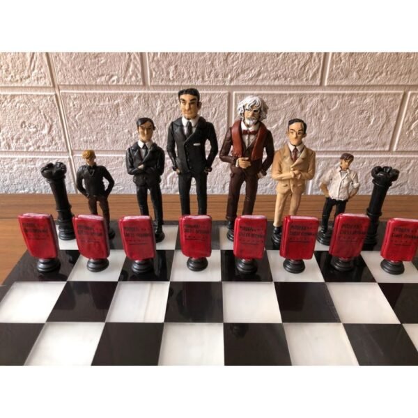 The queens gambit, Chess set 13.77” x 13.77”, Marble Chess board in black and white, Chess set handmade, Resin chess set