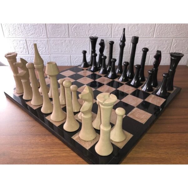 XL LARGE Chess set 16.53” x 16.53”, Marble Chess set in black and brown, Stone Chess Set, Chess set handmade, Italian design