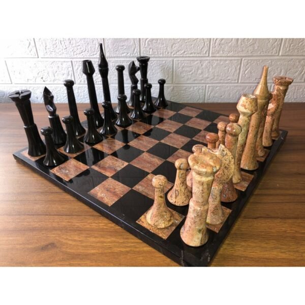 XL LARGE Chess set 16.53” x 16.53”, Marble Chess set in black and orange, Stone Chess Set, Chess set handmade, Italian design