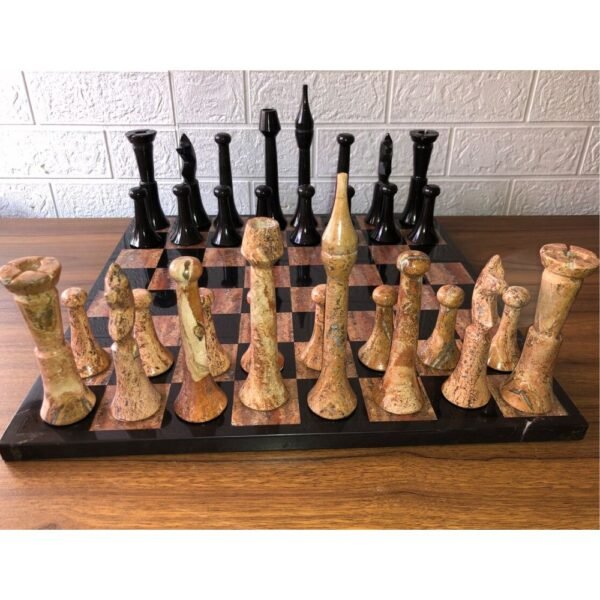 XL LARGE Chess set 16.53” x 16.53”, Marble Chess set in black and orange, Stone Chess Set, Chess set handmade, Italian design