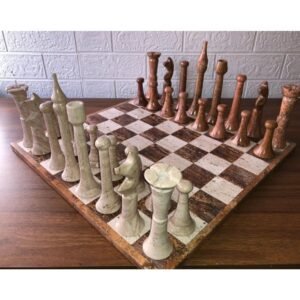 XL LARGE Chess set 16.53” x 16.53”, Marble Chess set in orange and beige, Stone Chess Set, Chess set handmade, Italian design