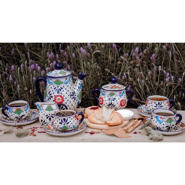 15 pieces, Mothers day gif, Ceramic Teapot and Espresso Cup Set, Mexican pottery, Talavera