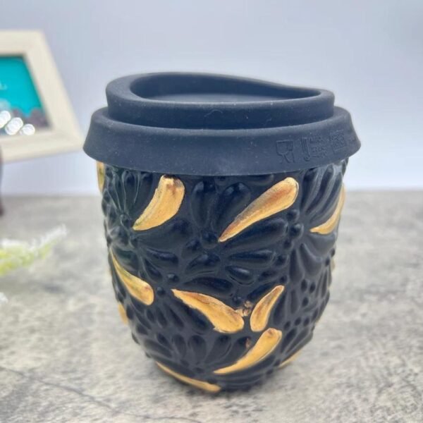 Cappuccino Cup Gold Details, Mexican Coffee Mug, Puebla Talavera Pottery, Ceramic Thermos, Handmade Lead-Free Includes Lid, Custom Available