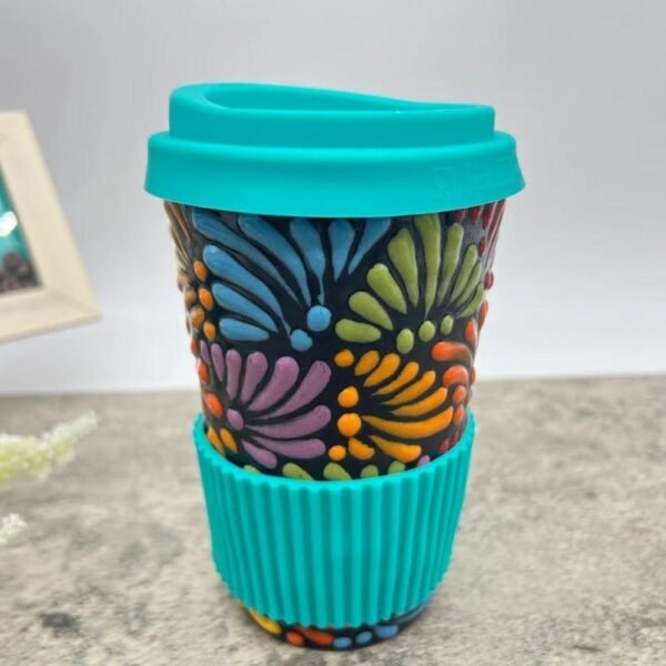 Cappuccino Cup, Mexican Coffee Mug, Puebla Talavera Pottery, Ceramic Thermos, Handmade Lead-Free Includes Lid, Custom Available