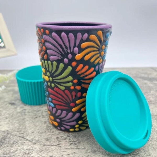 Cappuccino Cup, Mexican Coffee Mug, Puebla Talavera Pottery, Ceramic Thermos, Handmade Lead-Free Includes Lid, Custom Available