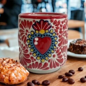 Cappuccino Heart Cup, Mexican Coffee Accessory, Puebla Talavera Pottery, Ceramic Cup, Handmade Lead-Free, 450ml Custom Available