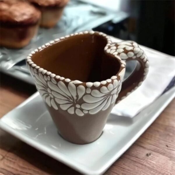 Cappuccino Heart Cup, Mexican Coffee Mug, Puebla Talavera Pottery, Ceramic Thermos, Handmade