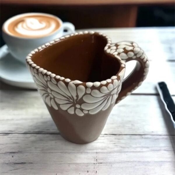 Cappuccino Heart Cup, Mexican Coffee Mug, Puebla Talavera Pottery, Ceramic Thermos, Handmade
