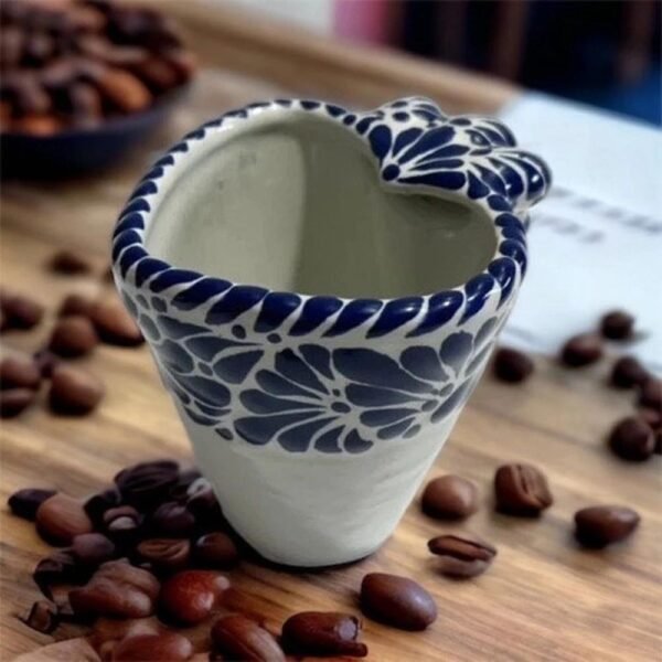 Cappuccino Heart Cup, Mexican Coffee Mug, Puebla Talavera Pottery, Ceramic Thermos, Handmade Lead-Free, Custom Available