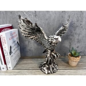 Grey eagle statue, Eagle figurine, Flying eagle, Eagle decoration, Sculpture made of resin