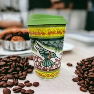 Hummingbird Cappuccino Cup, Mexican Coffee Mug, Puebla Talavera Pottery, Ceramic Thermos, Handmade Lead-Free Includes Lid, Custom Available