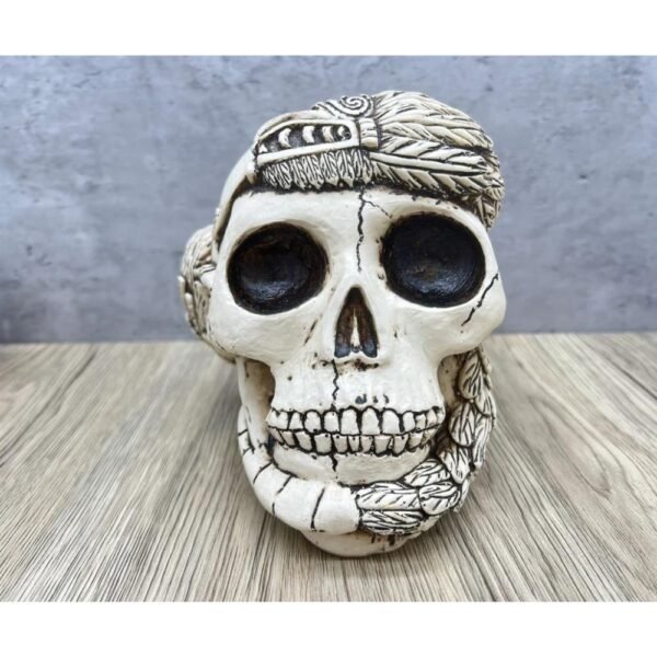 Indio Quetzacoalt Warrior Skull, Mexican Decoration, Skeleton Head, Skull Sculpture, Human Skeleton, Skull Statue