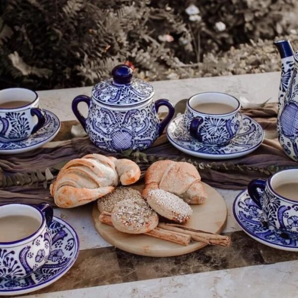 Mothers day gif, Ceramic Teapot and Espresso Cup Set, Mexican pottery, Talavera, 15 pieces