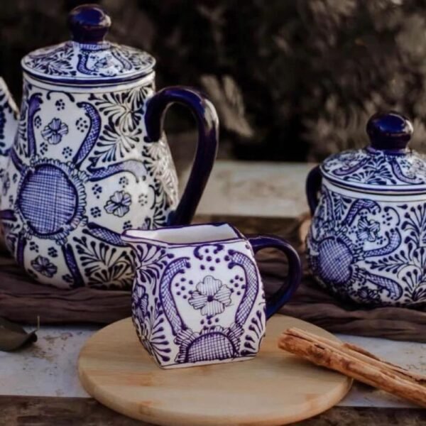 Mothers day gif, Ceramic Teapot and Espresso Cup Set, Mexican pottery, Talavera, 15 pieces