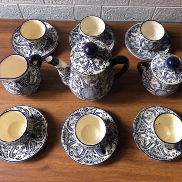 Mothers day gif, Ceramic Teapot and Espresso Cup Set, Mexican pottery, Talavera, 15 pieces