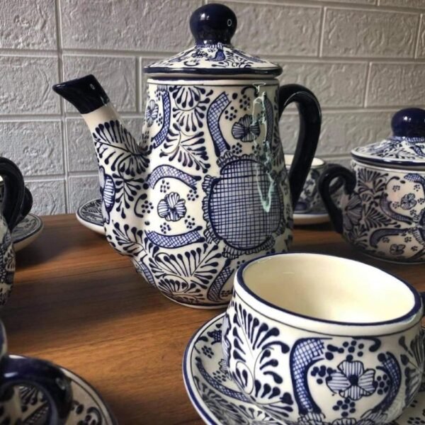 Mothers day gif, Ceramic Teapot and Espresso Cup Set, Mexican pottery, Talavera, 15 pieces