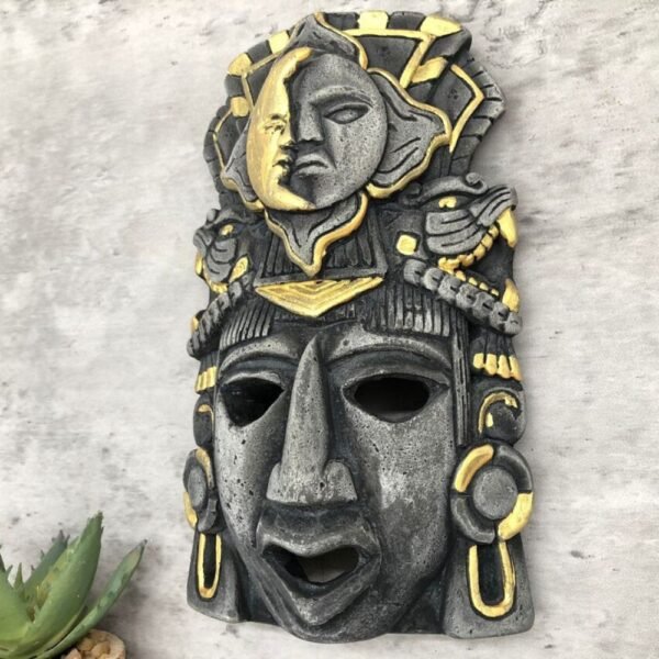 Prehispanic Mask, Ceremonies And Festivals Mayan Culture, Altar And Home Decor. Mexican Wall Art, Plaster Hand Carved