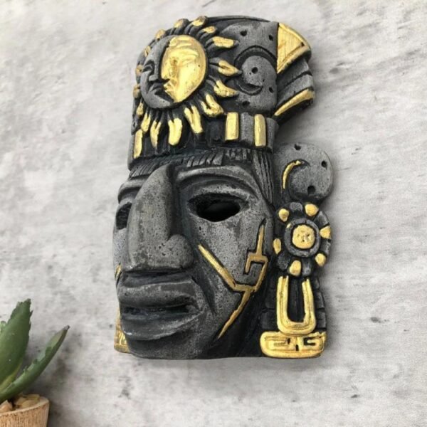 Prehispanic Mask, Ceremonies And Festivals Mayan Culture, Altar And Home Decor. Mexican Wall Art, Plaster Hand Carved